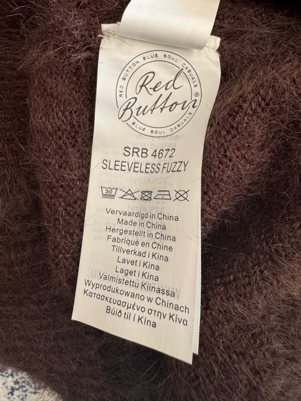 Red Button Fuzzy V-Neck Button Sweater Vest - Picture 6 of 7